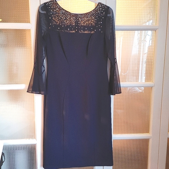 Alex Evenings Womens Short Shift Dress w/ Embellished Illusion Detail - Picture 6 of 11